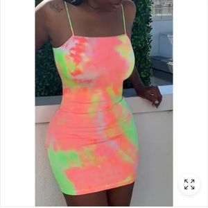 Bright tie dye spaghetti strap dress